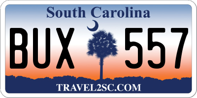SC license plate BUX557