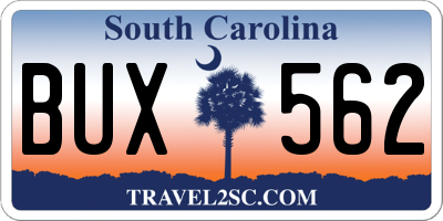 SC license plate BUX562