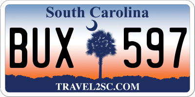 SC license plate BUX597