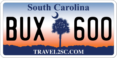 SC license plate BUX600