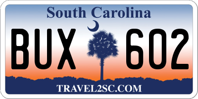 SC license plate BUX602