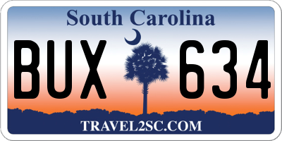 SC license plate BUX634