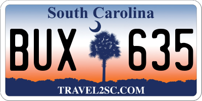 SC license plate BUX635