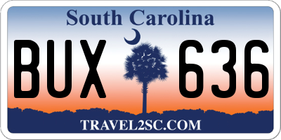 SC license plate BUX636