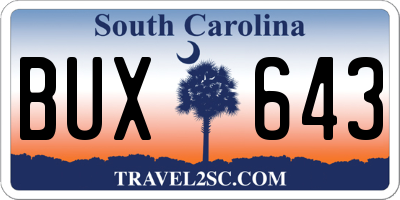 SC license plate BUX643