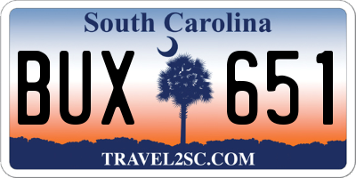 SC license plate BUX651