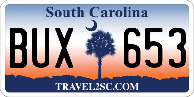 SC license plate BUX653