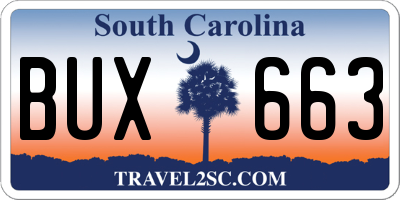 SC license plate BUX663