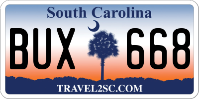 SC license plate BUX668