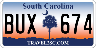 SC license plate BUX674
