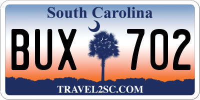 SC license plate BUX702