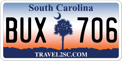 SC license plate BUX706