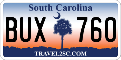 SC license plate BUX760
