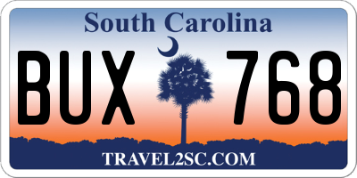 SC license plate BUX768