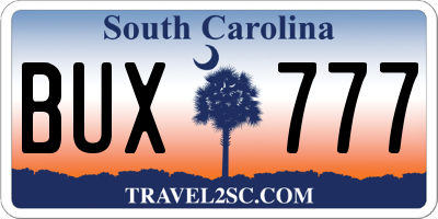 SC license plate BUX777