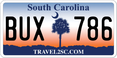 SC license plate BUX786