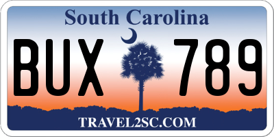 SC license plate BUX789