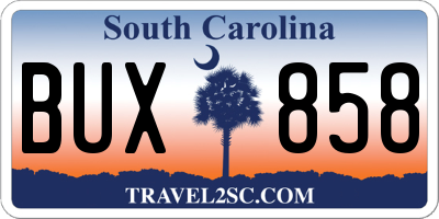 SC license plate BUX858