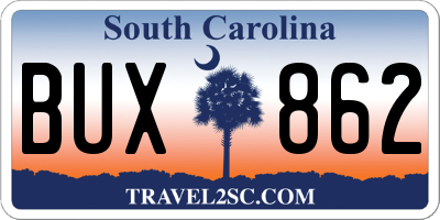 SC license plate BUX862