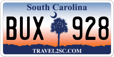 SC license plate BUX928