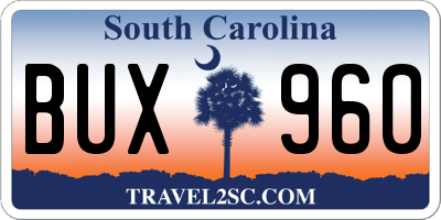 SC license plate BUX960