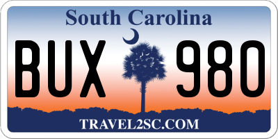SC license plate BUX980