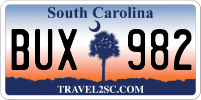 SC license plate BUX982