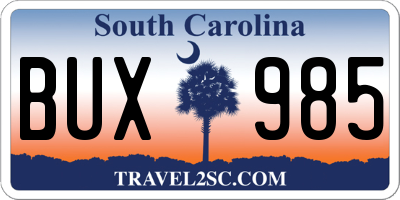 SC license plate BUX985