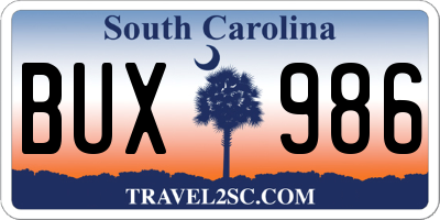 SC license plate BUX986