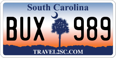 SC license plate BUX989