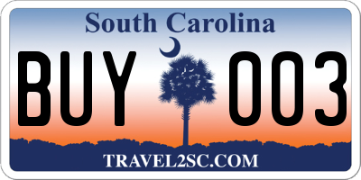 SC license plate BUY003