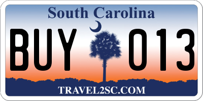 SC license plate BUY013