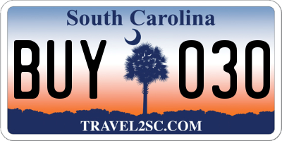 SC license plate BUY030