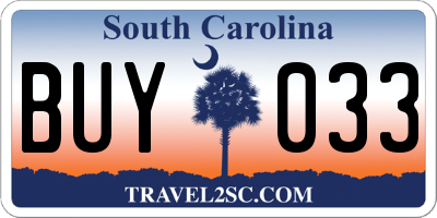 SC license plate BUY033