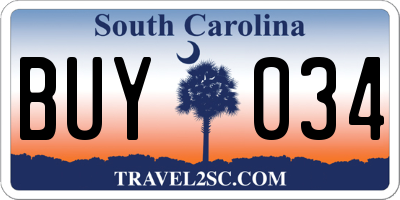 SC license plate BUY034