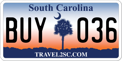 SC license plate BUY036