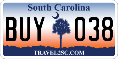 SC license plate BUY038