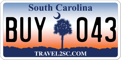 SC license plate BUY043