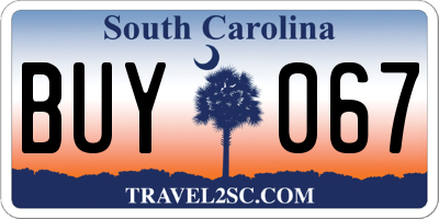 SC license plate BUY067
