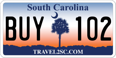 SC license plate BUY102