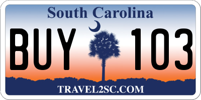 SC license plate BUY103
