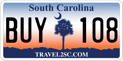 SC license plate BUY108