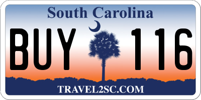 SC license plate BUY116