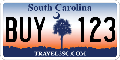 SC license plate BUY123