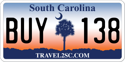 SC license plate BUY138