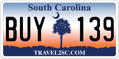 SC license plate BUY139