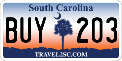 SC license plate BUY203