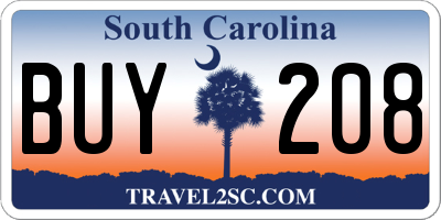 SC license plate BUY208