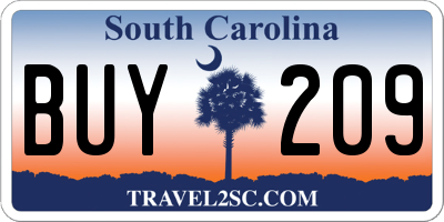 SC license plate BUY209
