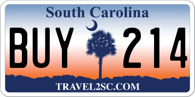 SC license plate BUY214